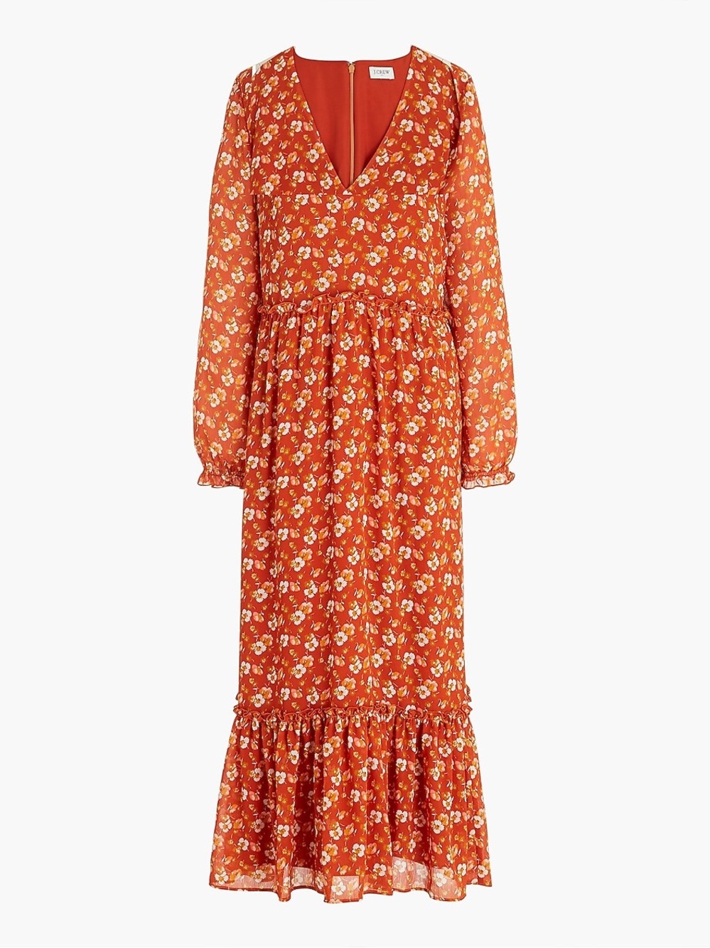J. Crew Rust Floral V-Neck Long Sleeve Maxi Dress